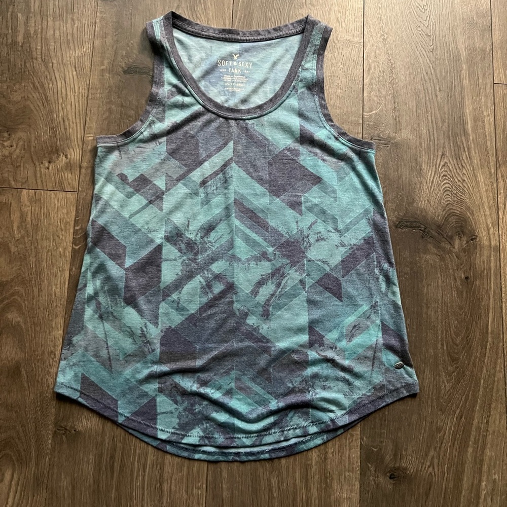 American Eagle Outfitters Blue Patterned Tank Top